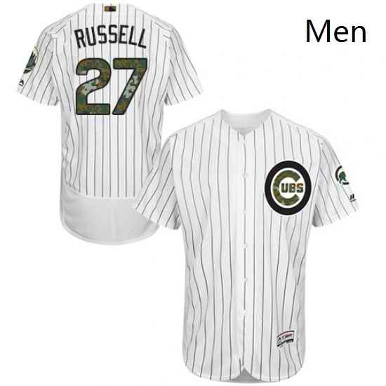 Mens Majestic Chicago Cubs 27 Addison Russell Authentic White 2016 Memorial Day Fashion Flex Base MLB Jersey